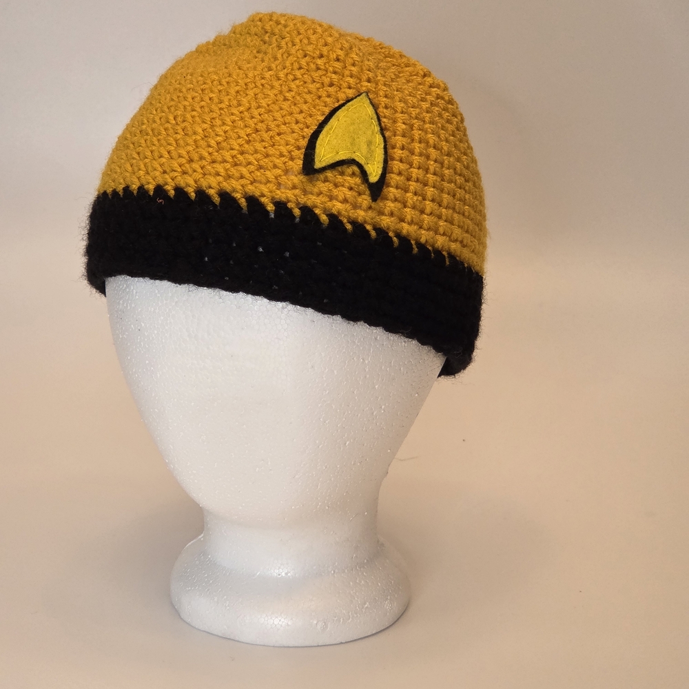 Yellow and Black Handknit Star Trek Beanie